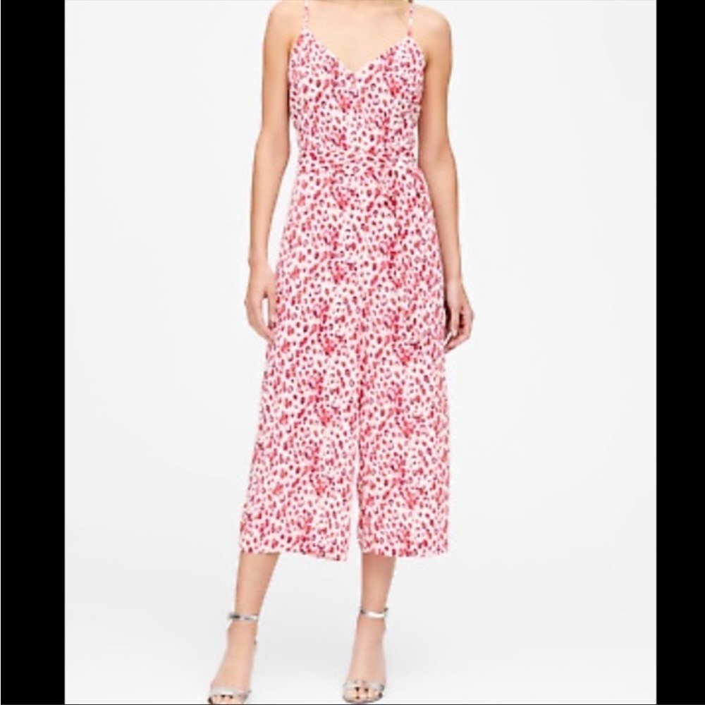 NWT Banana Republic Jumpsuit Romper Animal Leopard Print Wide Leg Cropped Pink 2
